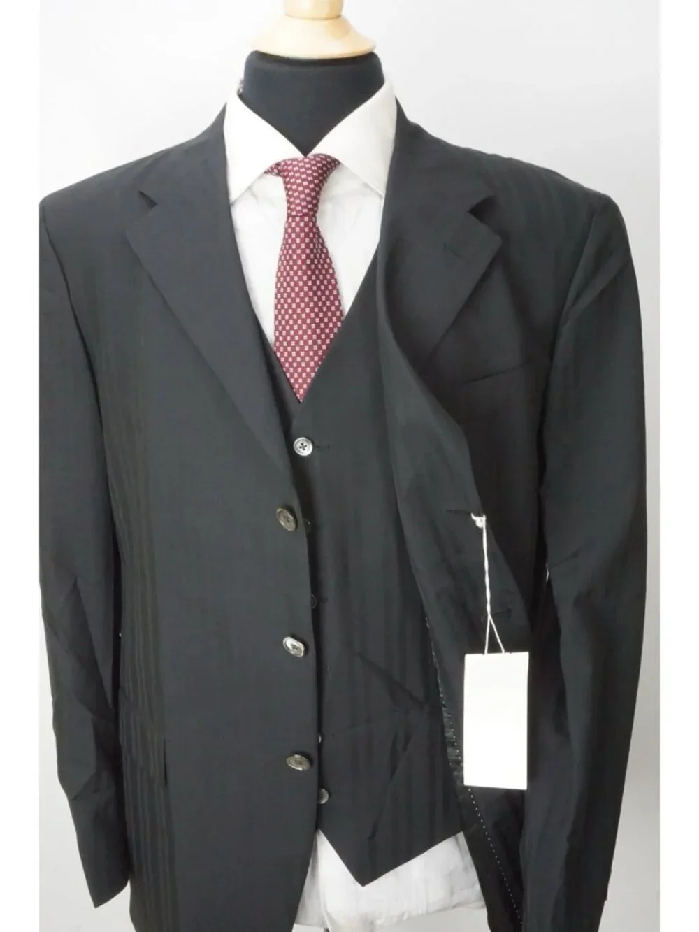 Tombolini Black Striped Wool 3 Pc Suit Jacket Pants Vest Sz 44R Brand New